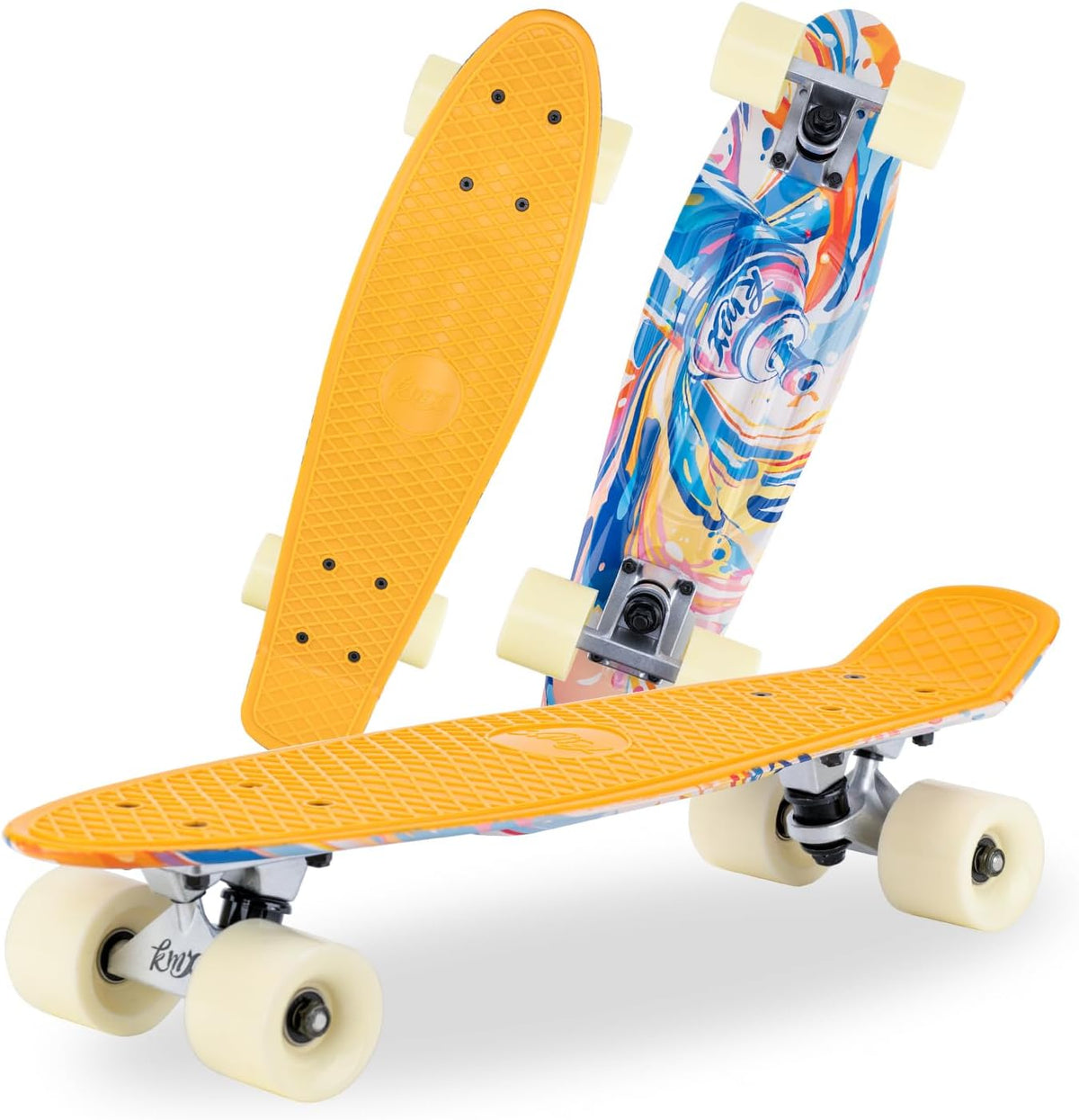 KMX Classic Retro Mini Cruiser Skateboard 22" & 27" for Boys Girls - Spray Paint Graffiti Orange / 22" - image 2