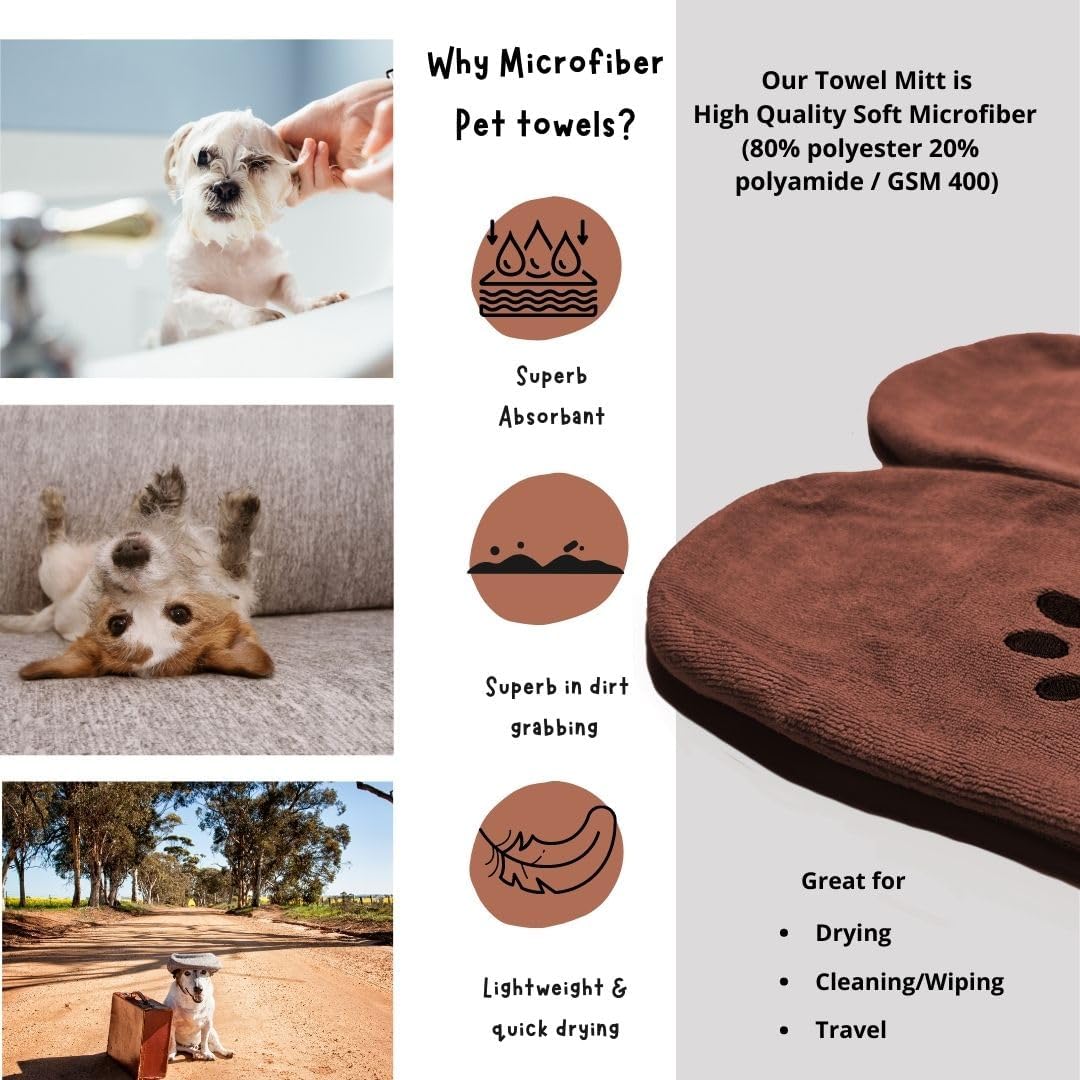 Penny & Niko Microfiber Pet Towel Mitts - Standard - 2 pack / brown - image 4