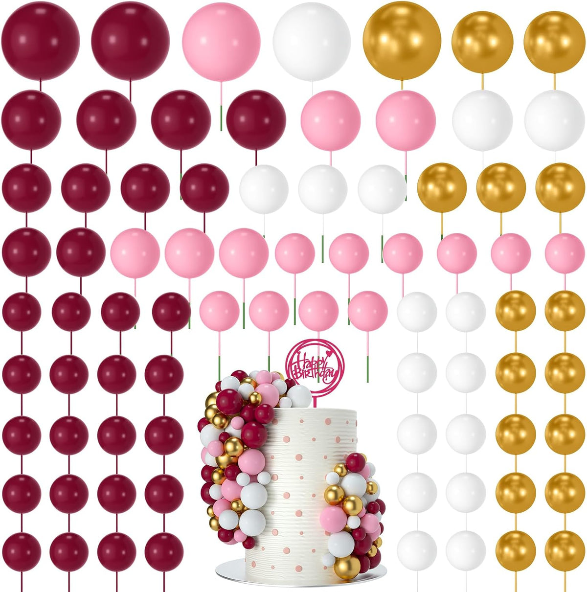 NACHLYNN 80 Pcs Cake Balls Decorations Mini Balloon Cake Topper Balls - Rose Pink White Series