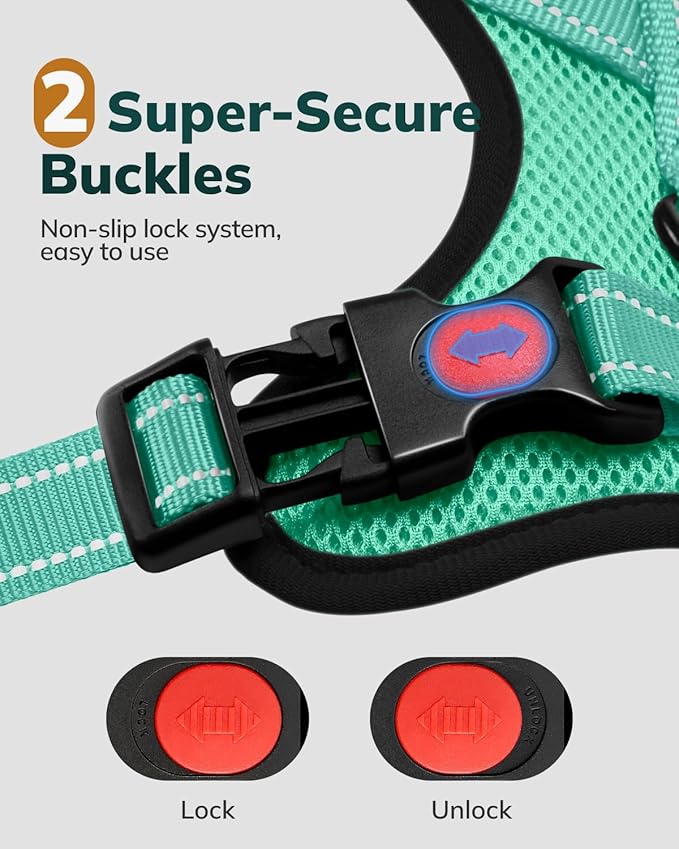 MIDOG No-Pull Dog Harness | Adjustable & Reflective Pet Harness Leash Set for Small Medium Large Dogs Walking, Training| No Choke, Front Clip, Soft Padded Vest with Easy Control Handle - Green, M