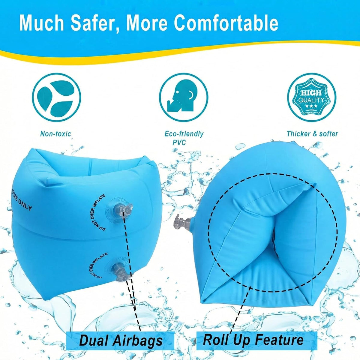 10Leccion 2 Pack Inflatable Arm Floaties for Toddlers - Blue & Pink - image 2