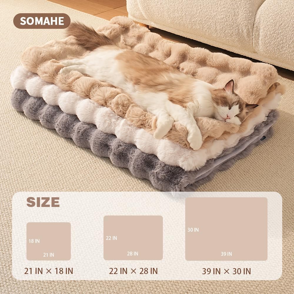 SOMAHE Soft Faux Fur Cat Blanket, Washable - 22"L x 18"W Inches / Milky White - image 4