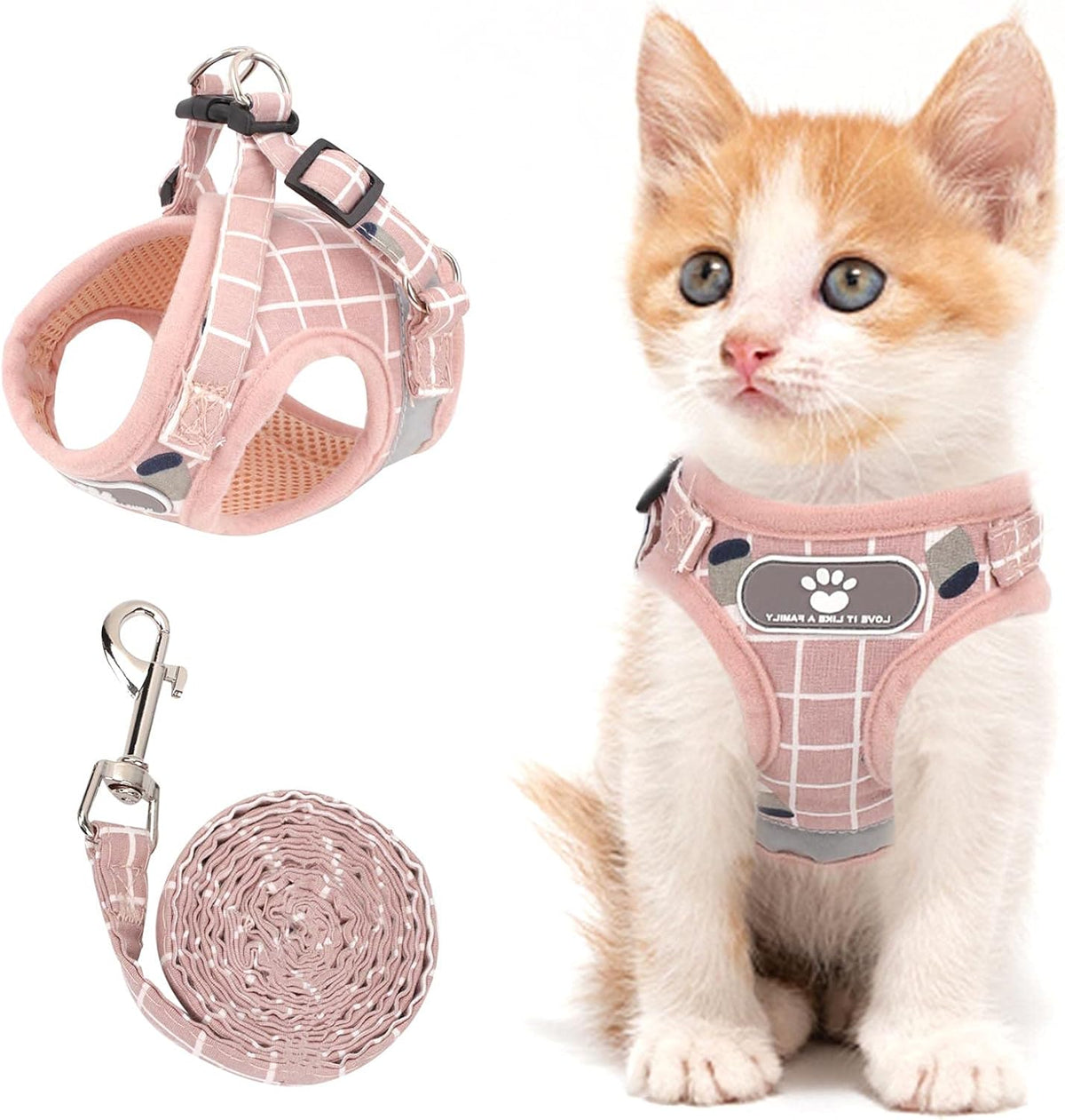 Cat Vest Harness and Leash Set - Pink-pattern / Small (Chest: 11"-13")