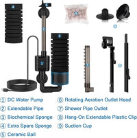 hygger USB Single Sponge Filter, Small Aquarium Filter with Adjustable Hanging Clip and Suction Cup, Duckbill Outlet, Rain Pipe Outlet, Extra Spare Sponge