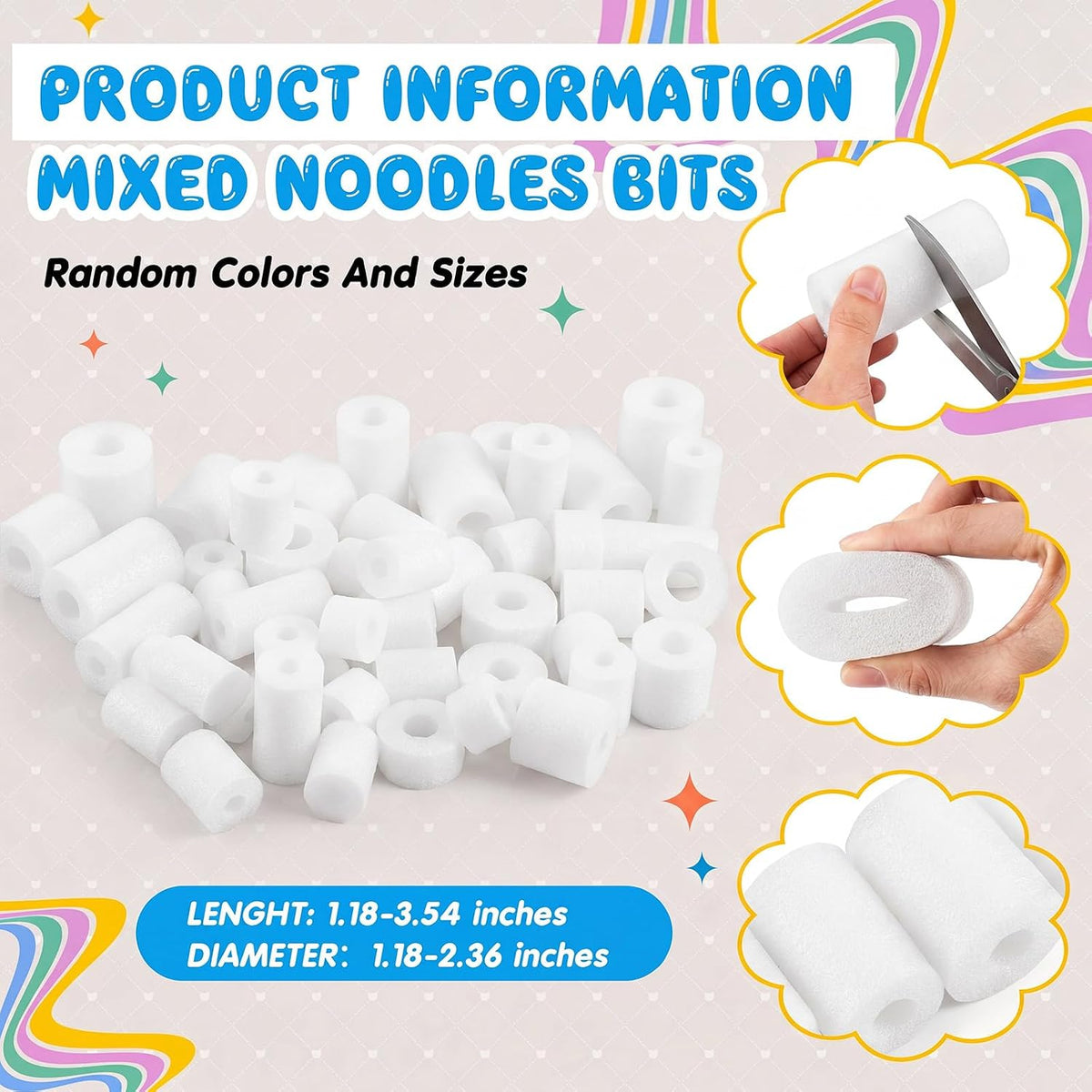 Frienda pool noodle bits, 50 colorful foam noodle pieces in assorted sizes - view 32