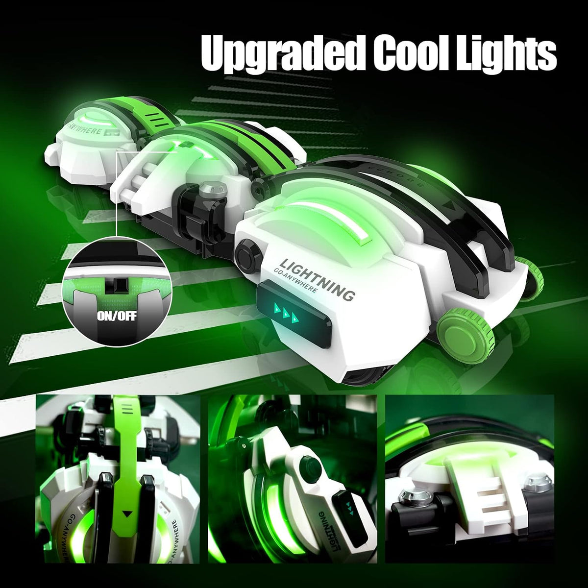 BAZADER 360° Stunt Remote Control Car with LED Lights – Fun for Kids & Family - Green - image 3