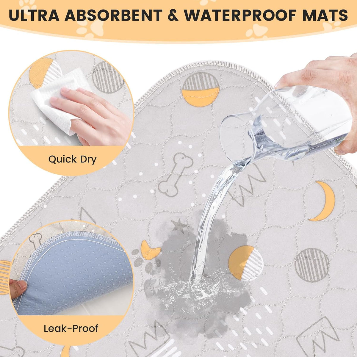 UPSKY Washable Pee Pads for Dogs 2 Pack 34" x 36", Waterproof - B-light Grey / 18x24 Inch (Pack of 4) - image 3