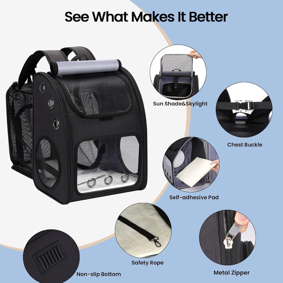 Expandable Cat Backpack Carrier for Small Cats/Dogs Airline Approved – Essentials for Dogs - Black-XL - image 3