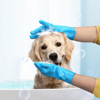 Pet Grooming Gloves，Heat-Resistant Silicone Gloves with High-Density Teeth for Enhanced Massaging and Bathing of Dogs and Cats (Blue, 1 Pair)