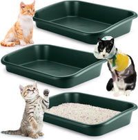 Uiifan 3Pcs Low Entry Cat Litter Box - Dark Green / 23 x 16 x 4.3