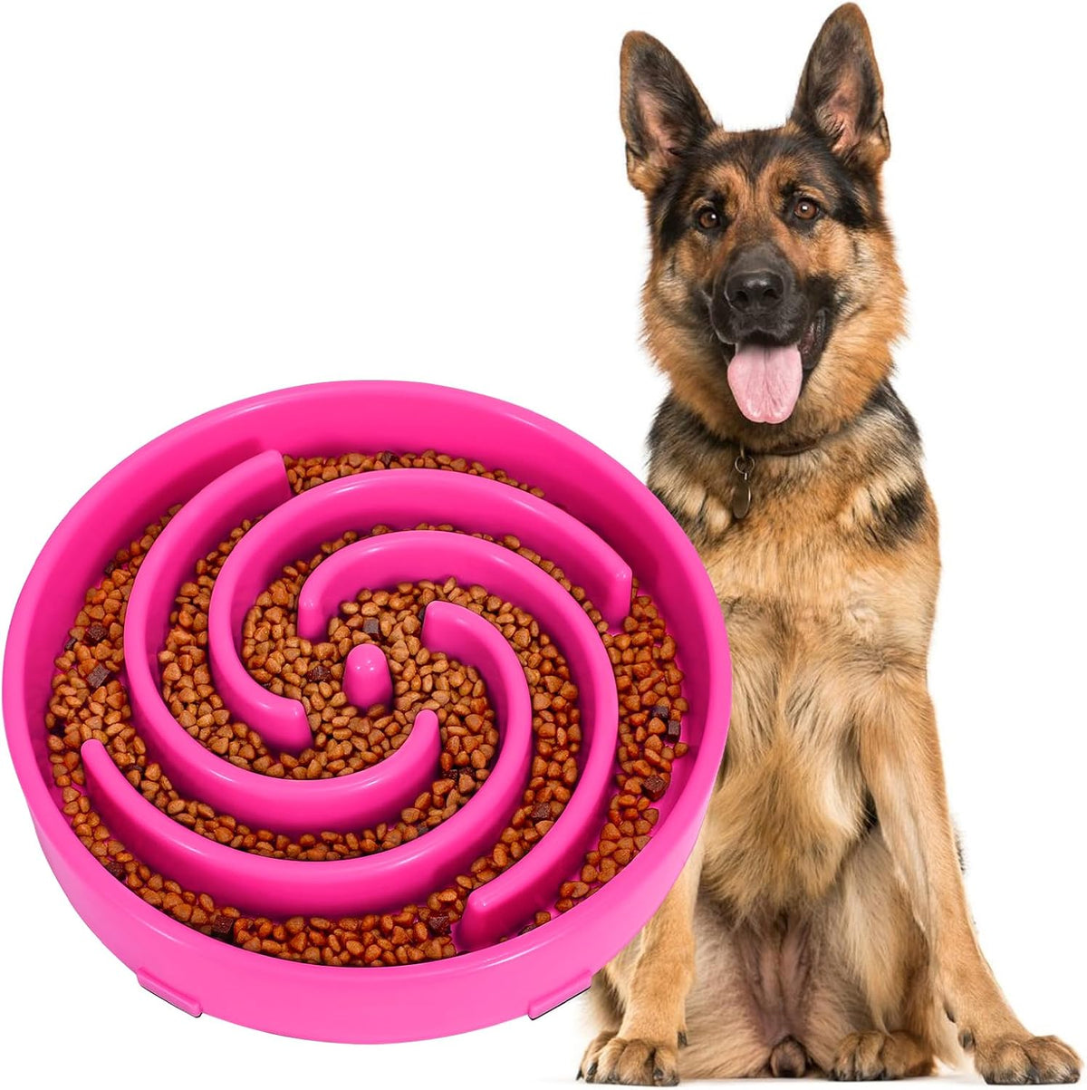 JASGOOD Slow Feeder Dogs Bowl for Large Medium Dogs - Large / Hot pink