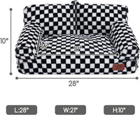 Hollypet Fluffy Plush Dog Cat Pet Couch Soft Calming Sofa Bed for Medium Small Cats and Dogs, Black and White