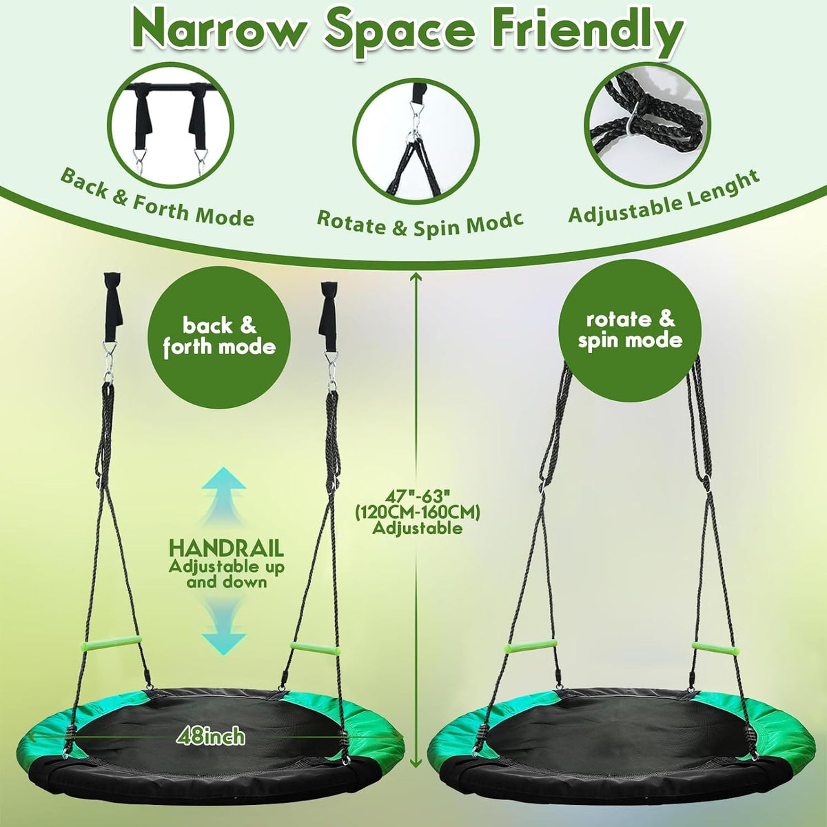 TBMLC 24 Inch Diameter Round Black Saucer Swing/Tree Swing Armrest - 48 inch diameter / Black+dark Green - image 2