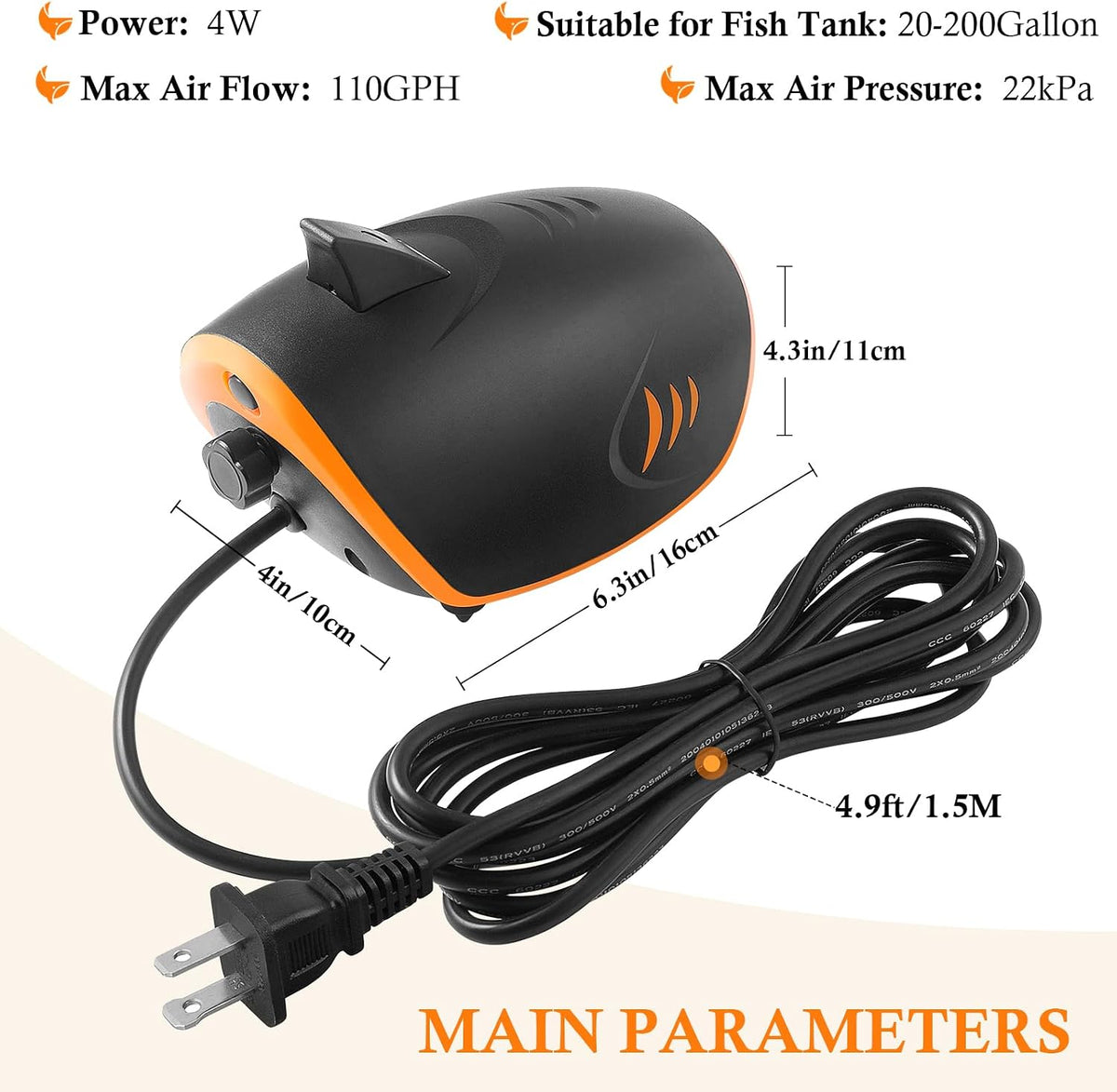 HITOP 4W 110GPH Powerful Aquarium Air Pump - 4W with LED-Decor - image 2
