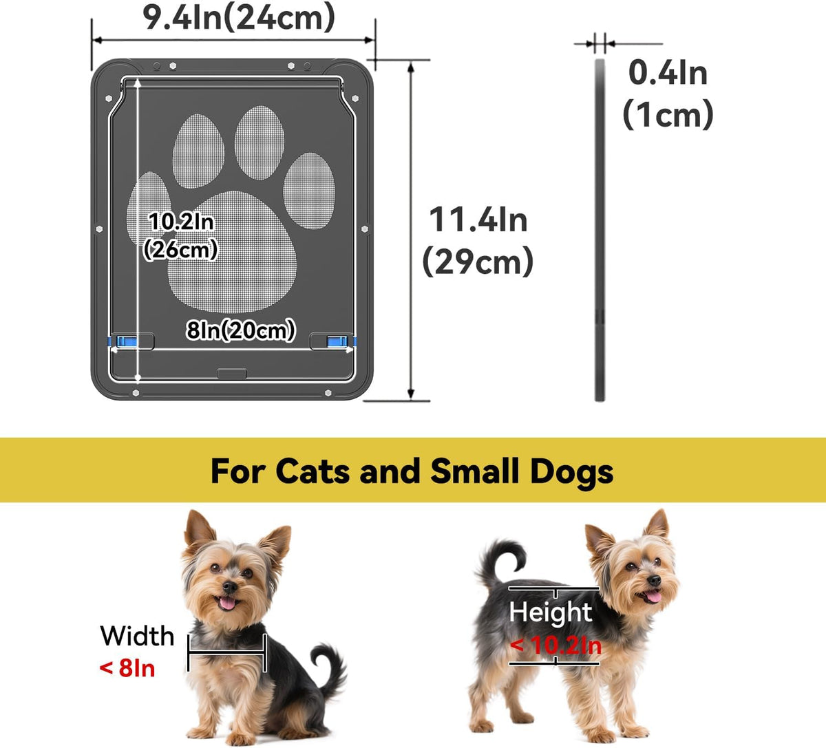 Dog Door for Screen Door, Cat Door Screen Small Dog Door Insert for Sliding Door Easy Install - 8" x 10" Small - image 2