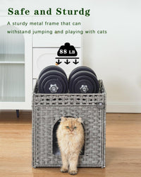 Cat Beds Indoor Kitten House, PE Rattan Cat Cave - Gray / Rectangle-XL - image 3