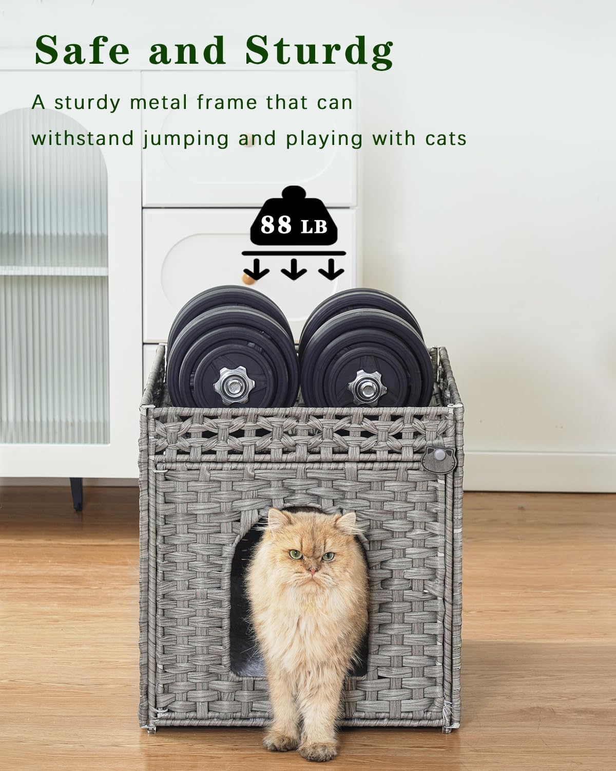 Cat Beds Indoor Kitten House, PE Rattan Cat Cave - Gray / Rectangle-XL - image 3