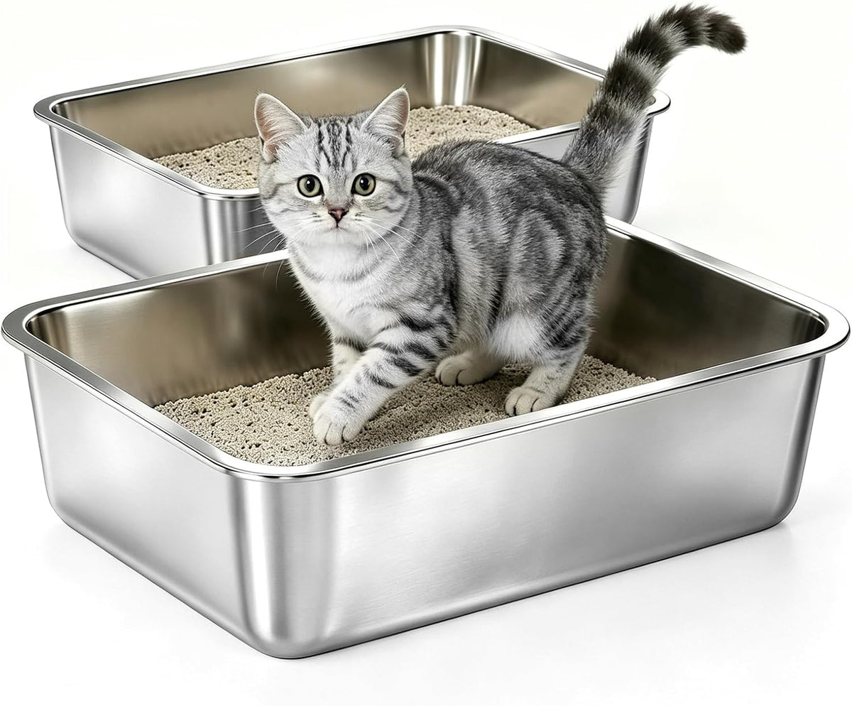 Stainless Steel Litter Box - 2pack:17''×13''×5.1"