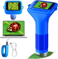 Odatay 1000X Digital Kids Microscope Kit with 12 Slides & 2" Screen - Navy Blue