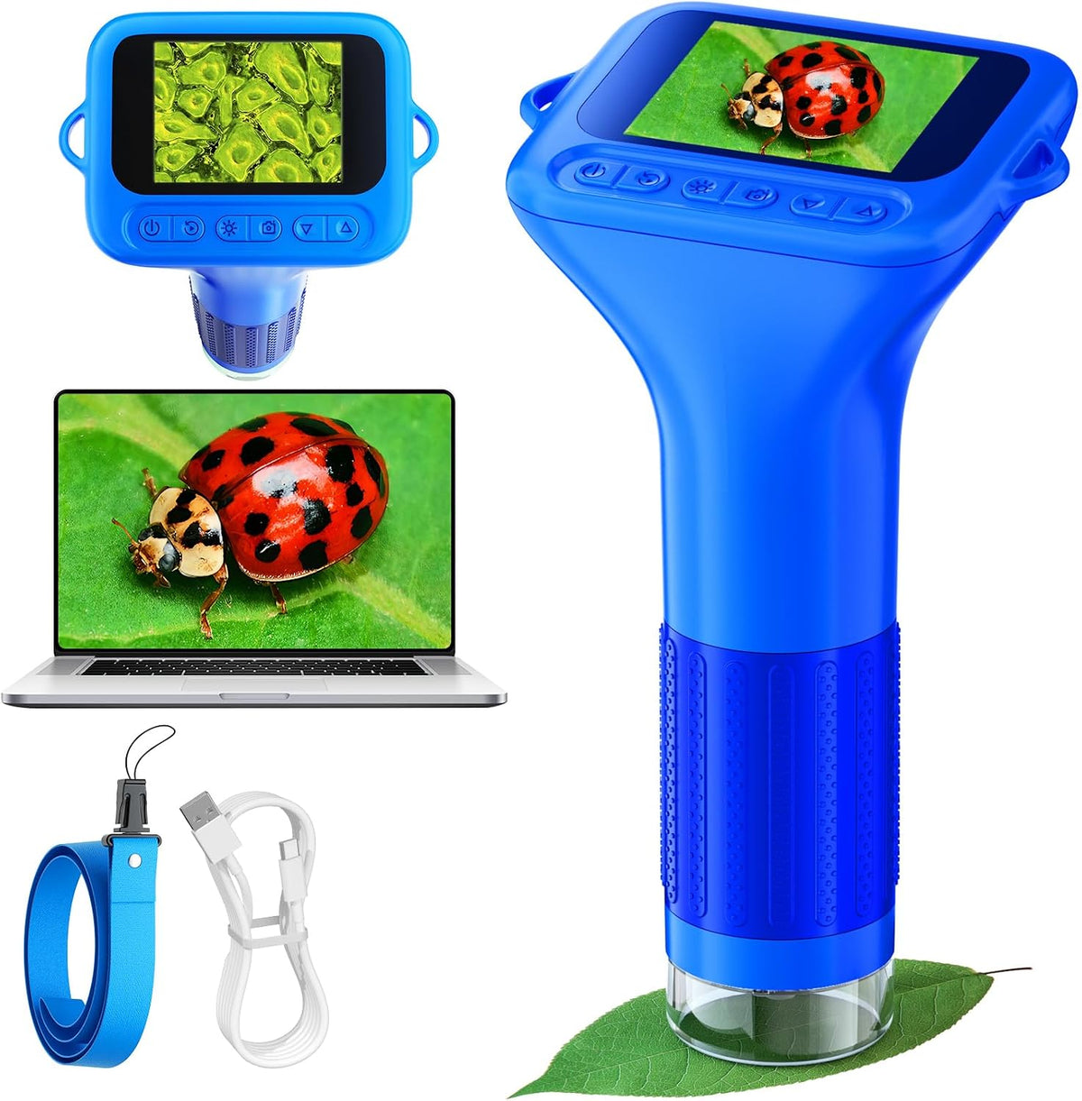 Odatay 1000X Digital Kids Microscope Kit with 12 Slides & 2" Screen - Navy Blue