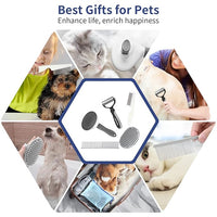 5 in 1 Dog Grooming Kit - Self-Cleaning Slicker Brush for Shedding Short Long Haired Dogs & Cats, Includes Pet Comb, Flea Comb, Bath Brush, Undercoat Rake - Complete Fur Care Set - Gray