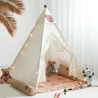 RongFa white canvas teepee tent for kids with wooden poles, flap door and mesh window - view 5