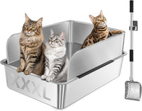 Yangbaga XXXL Stainless Steel Litter Box with High Sided Lid – Daily Care for Cats