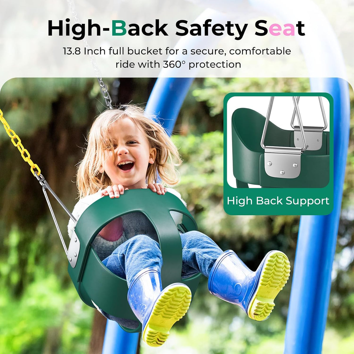 DECORLIFE Toddler Swing, Baby Swing Outdoor - Green - 1 Pack - image 2