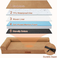 Chew Proof Dog Bed, 3" Memory Foam Dog Bed for Medium and Large Dogs, Removable and Washable Microsuede Cover, Waterproof Liner, Nonskid Bottom, 41x27 Inches XL Khaki
