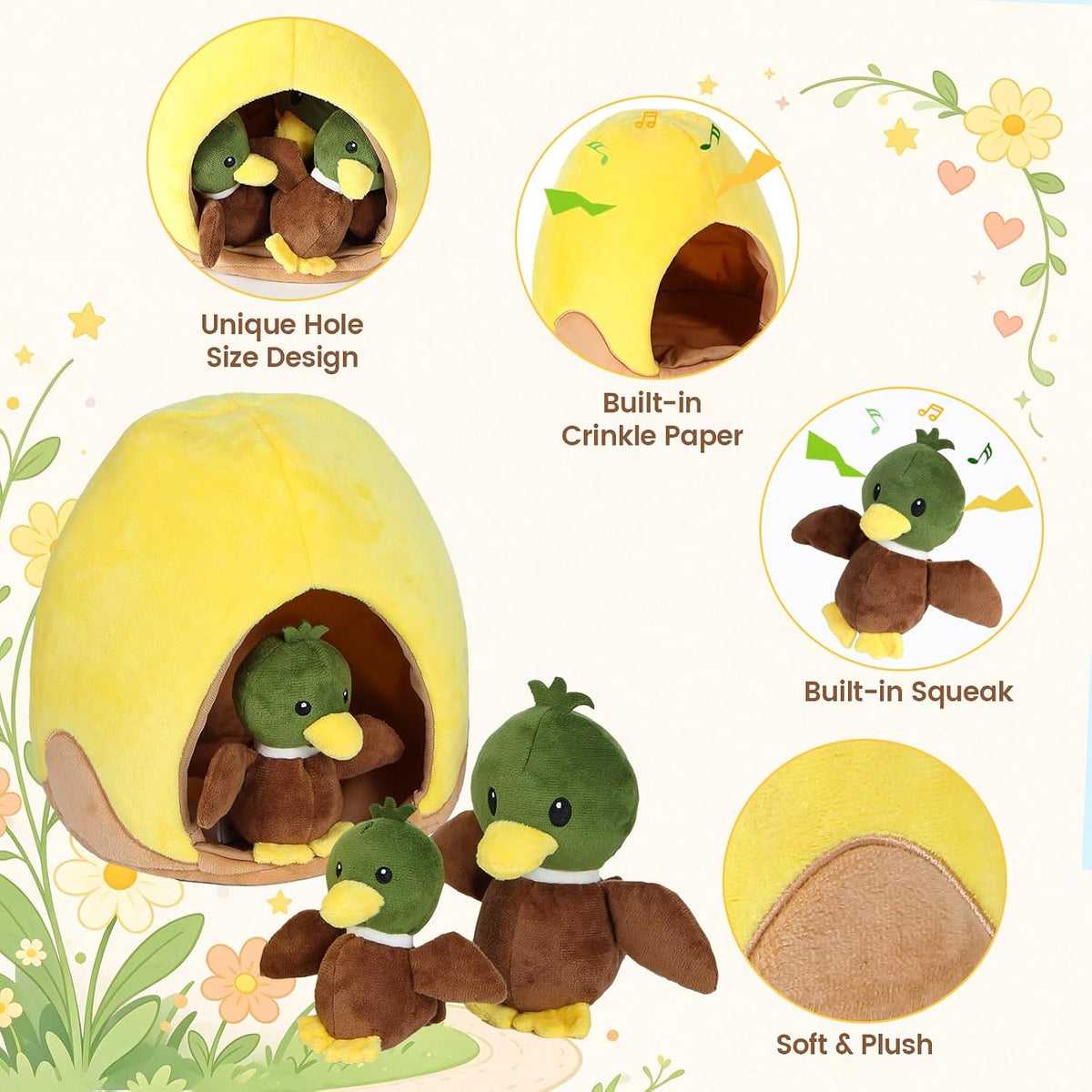 Hide and Seek Squeaky Dog Plush Toy Carrot and Bunny Set - duck - image 2