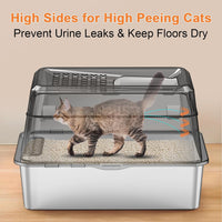 URPOWER Extra Large Stainless Steel Litter Box with Lid for Large Cats – Daily Care for Cats - Black - image 2
