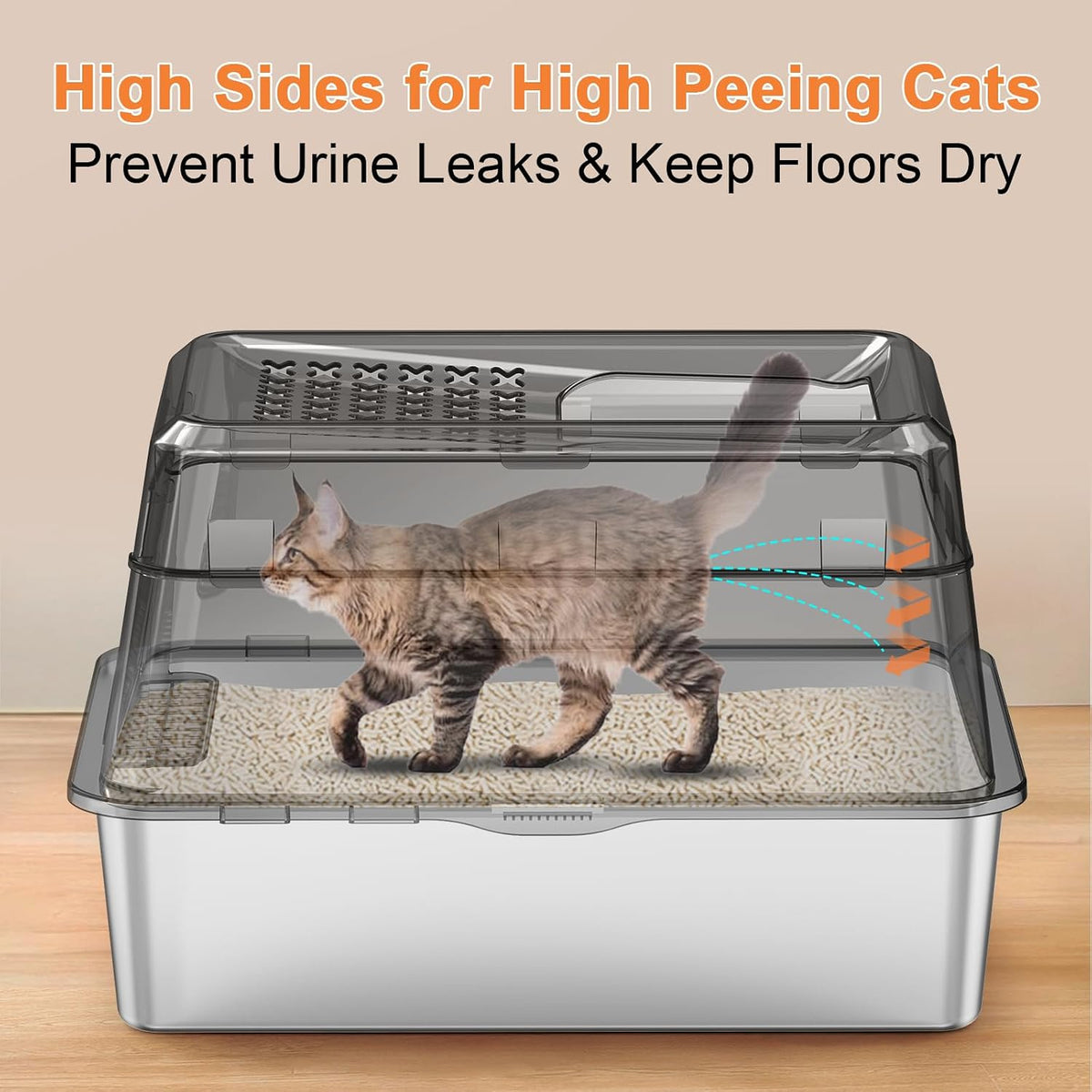 URPOWER Extra Large Stainless Steel Litter Box with Lid for Large Cats – Daily Care for Cats - Black - image 2