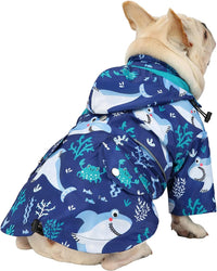 HDE Premium 2-Layer Zip Dog Raincoat Poncho w/Leash Hole & Hood - Small / Sharks - image 3
