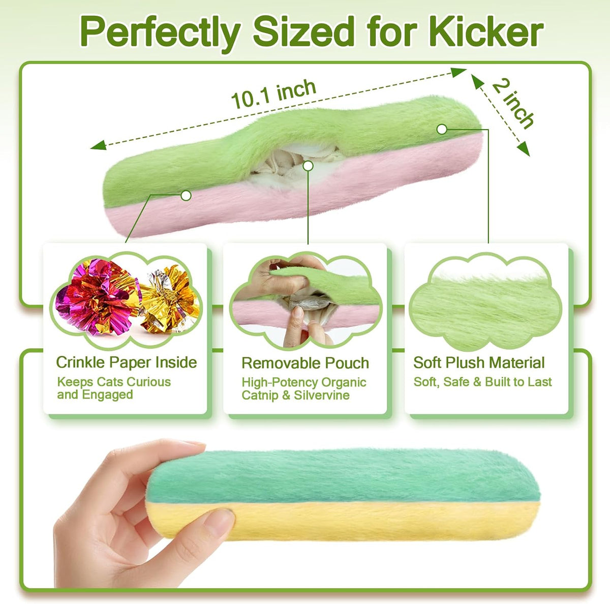 Cat Toys Pillows, Refillable Catnip Kicker Toys for Indoor Cats – Essentials for Cats - 10.1 Inches - image 2