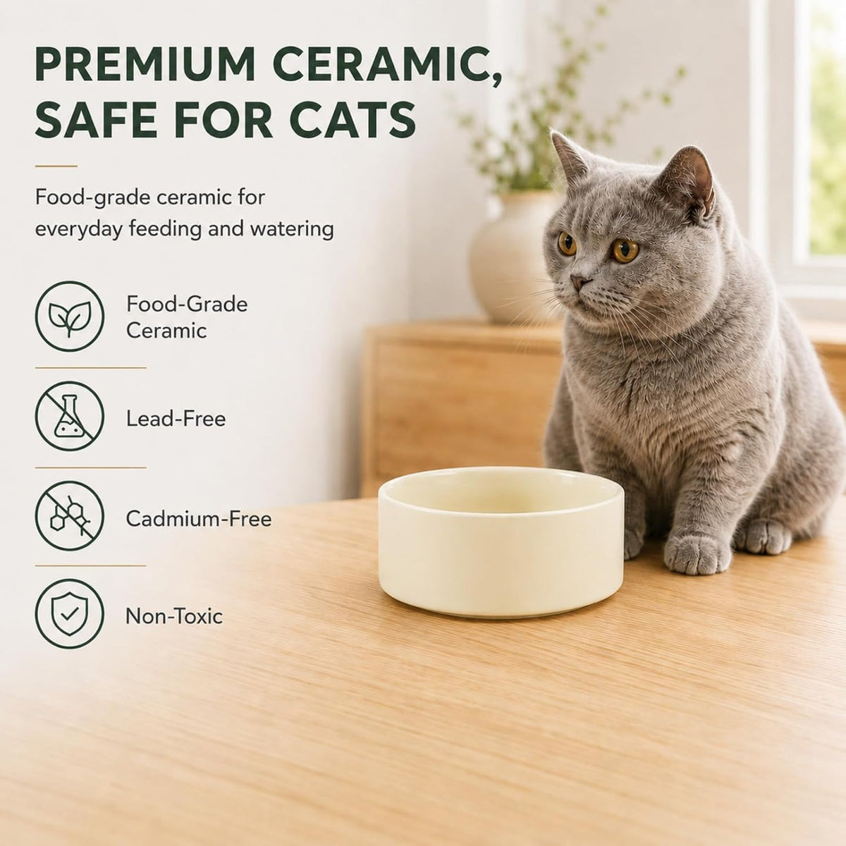 Cat Bowls Set of Two, 5.1” Ceramic Cat Food Bowls - Light Yellow / 2 Bowls - 5.1" - image 4