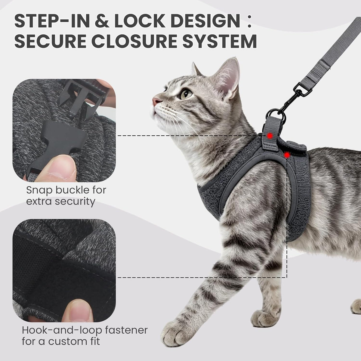 Cat Harness and Leash - Ultra Light Escape Proof Kitten Collar Cat Walking Jacket with Running - Dark Grey / Small - image 4