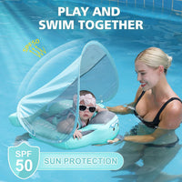 Baby Floats for Pool with Canopy Removable Sun Protection Canopy - Classic green with tail - image 2