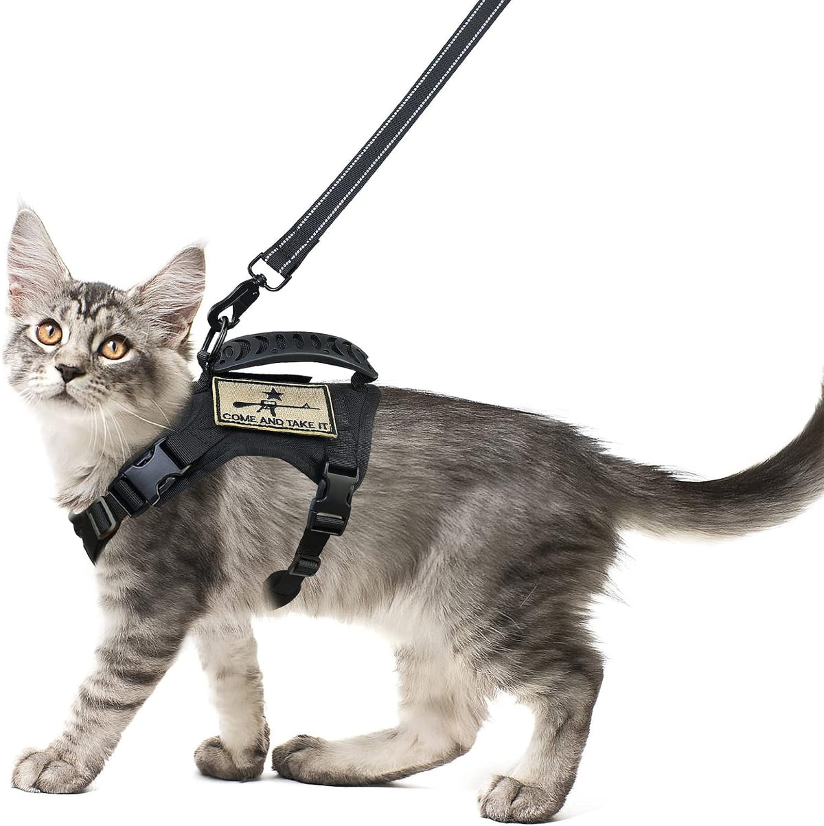 Tactical Cat Harness and Leash Set for Walking Escape Proof - Large / Black