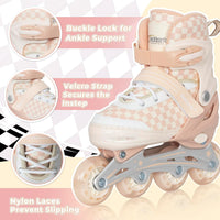 Nattork adjustable inline skates for kids with light-up wheels and checkerboard upper - view 15