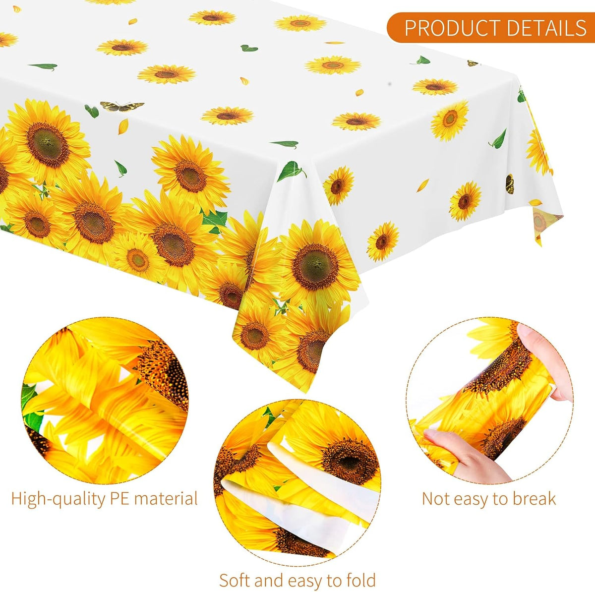 durony 2 Pieces Halloween Candy Corn Disposable Tablecloths 108 x 54 - 3 / Sunflower - image 3