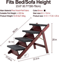 MEWANG Wooden Pet Stairs - 2 Step Foldable Ramp for Senior Dogs & Cats – Essentials for Dogs - 4 Steps – For Standard & High Beds (23–31 in) / 4 / 31.5" L x 17.2" W x 25.0" H - image 2