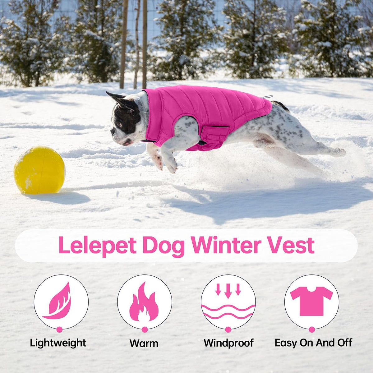 Lelepet Reversible Dog Coat Windproof Dog Jacket Lightweight Puffer - Extra Large / Rose Red - image 4