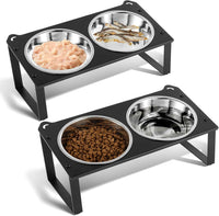 2 Set Elevated Cat Food Water Bowls - Black- 2pack