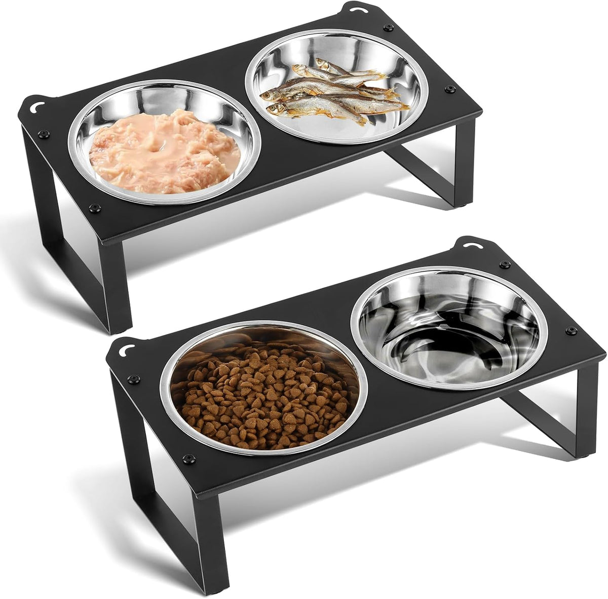 2 Set Elevated Cat Food Water Bowls - Black- 2pack