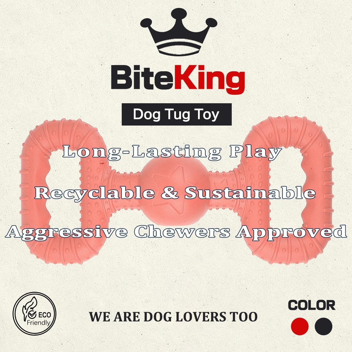 Natural Rubber Dog Toys for Large Aggressive Chewers - Tug Toy - Red / Large Breed (60 - 120 lb) - image 2