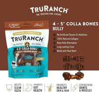 4-5" Collagen Bones, Bully - Collagen Dog Bones - Long Lasting Healthy Joint Support Dog Treat - Rawhide Alternative - Skin & Coat Health, 1 Bag, 4 Count