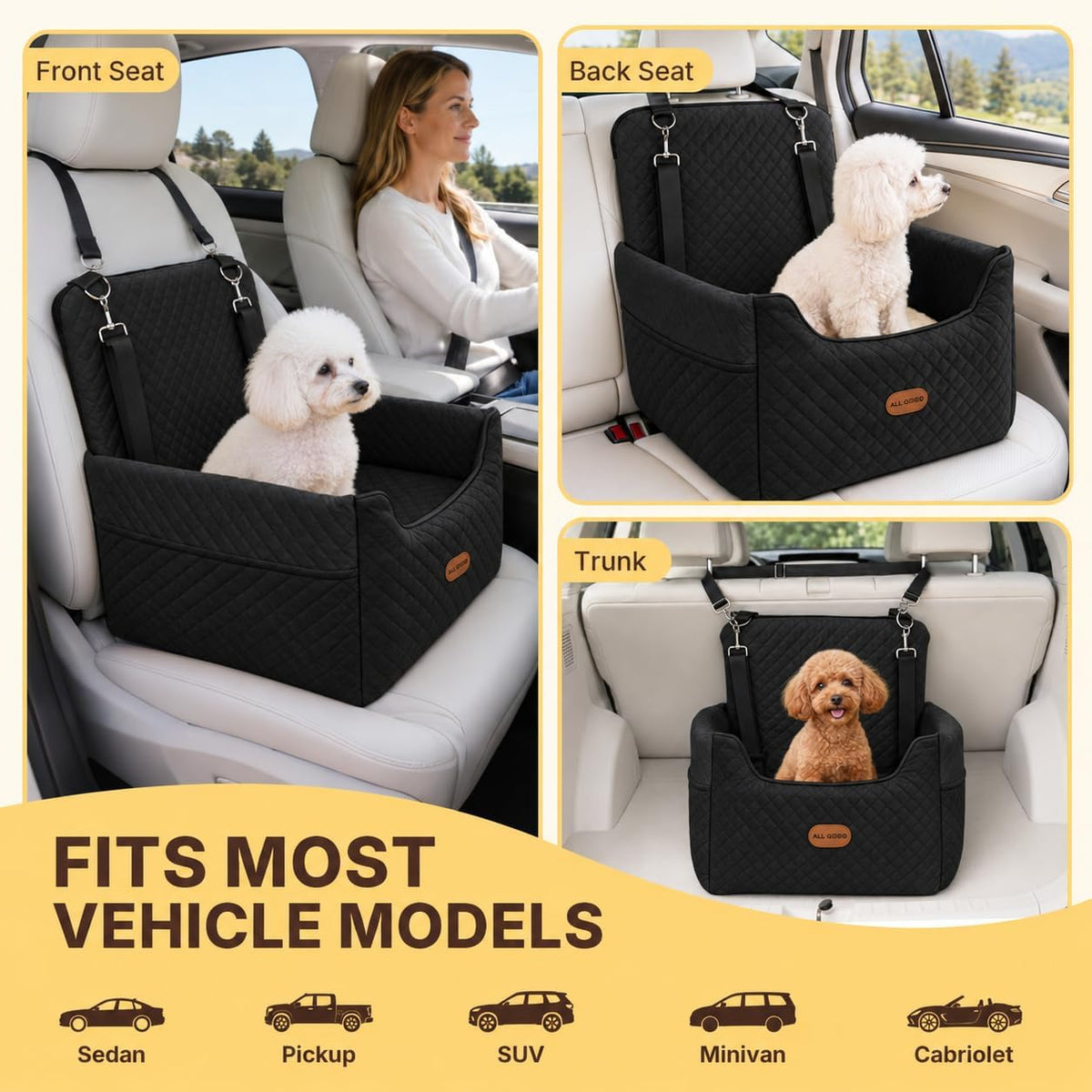 ALL GOOD PET SUPPLIES Dog Car Seat for Small/Medium Dogs Under – Essentials for Dogs - Black - image 4