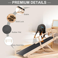 ABORON Antislip Wooden Dog Ramp for High Bed Couch Car, 5-Level Adjustable Folding Pet Ramp for Small & Large Old Dogs & Cats, 17.7" Extra Wide 51" Long, Rubber Mat, Supports up to 200 lbs