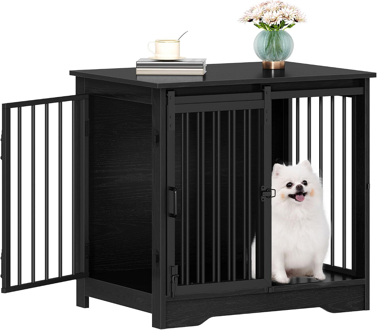Hzuaneri 77.6 in Double Dog Crate Furniture - Black / 27.2"L x 19.3"W x 25.4"H