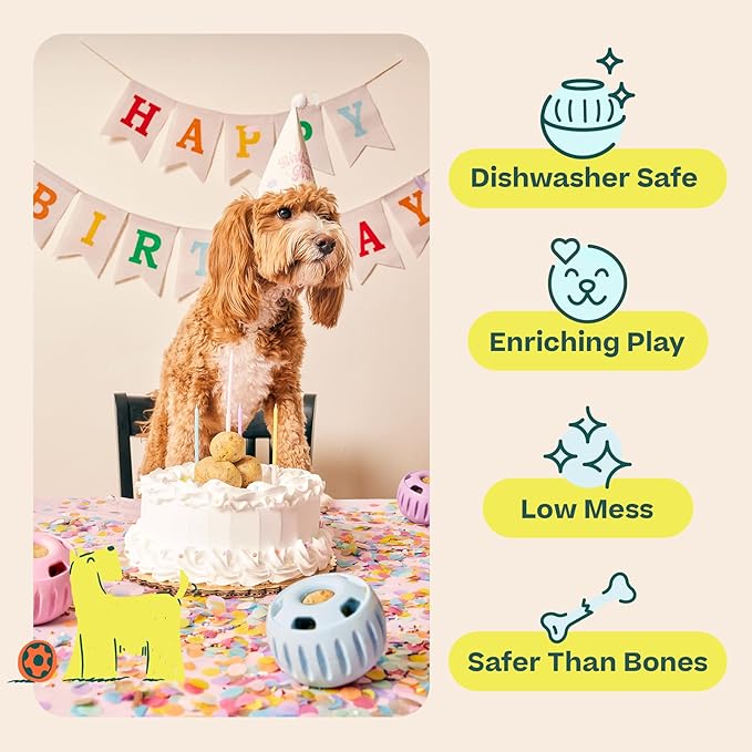 WOOF Party Pupsicle - Long-Lasting Interactive Dog Toys for Boredom - Low-Mess Design - Birthday Gifts for Dogs - Large Dog Toys - Buddy Blue